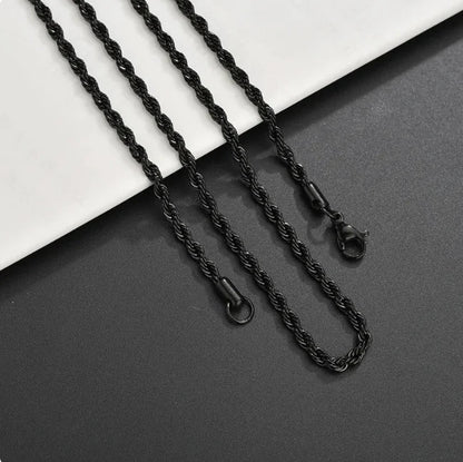 Eternal Twist | Premium Stainless Steel Rope Chain Necklace - 18K Gold Plated & Midnight Black