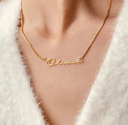 Identity Essential | Custom Name Script Necklace – 18K Gold, Rose Gold & Polished Steel
