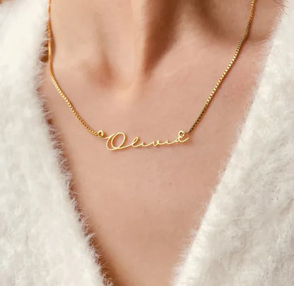 Identity Essential | Custom Name Script Necklace – 18K Gold, Rose Gold & Polished Steel