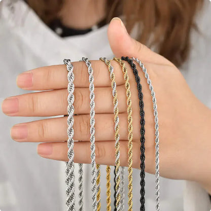 Eternal Twist | Premium Stainless Steel Rope Chain Necklace - 18K Gold Plated & Midnight Black