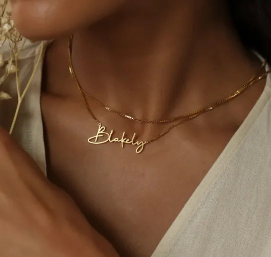 Identity Essential | Custom Name Script Necklace – 18K Gold, Rose Gold & Polished Steel
