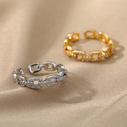 Infinite Link | Pavé Diamond-Set Chain Style Open Ring – 18K Gold & Polished Silver Finish