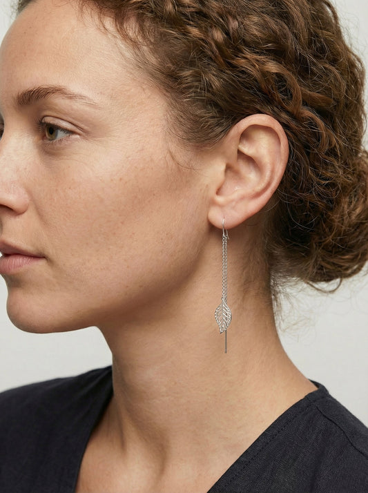 Celestial Foliage | Handcrafted S925 Sterling Silver Leaf Earline Earrings