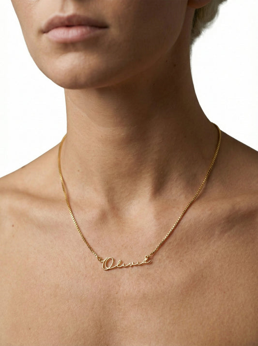 Identity Essential | Custom Name Script Necklace – 18K Gold, Rose Gold & Polished Steel