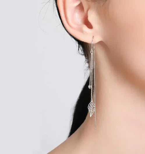 Celestial Foliage | Handcrafted S925 Sterling Silver Leaf Earline Earrings